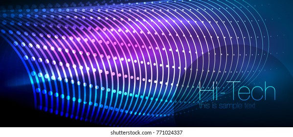 Hi-tech futuristic techno background, neon shapes and dots. Technology connection, big data, dotted structure, blue and purple colors