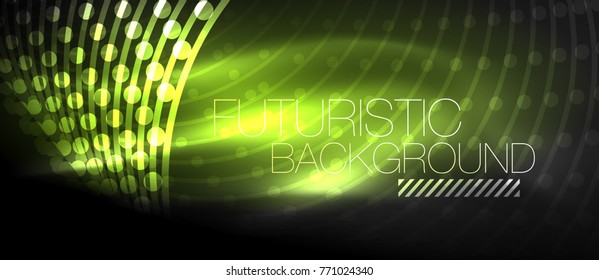 Fondo tecnológico futurista de alta tecnología, formas de neón y puntos. Conexión tecnológica, big data, estructura de puntos, color verde