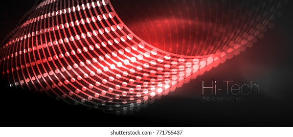 Hi-tech futuristic techno background, neon shapes and dots. Technology connection, big data, dotted structure, red color