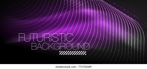 Hi-tech futuristic techno background, neon shapes and dots. Technology connection, big data, dotted structure, purple color