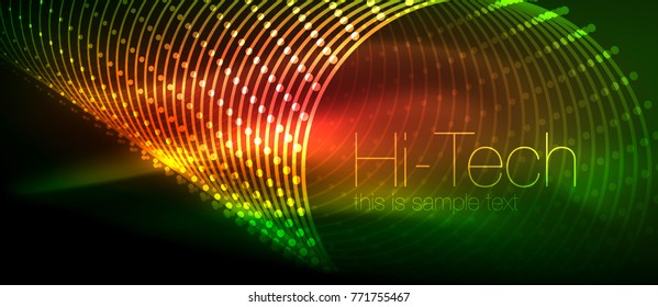 Hi-tech futuristic techno background, neon shapes and dots. Technology connection, big data, dotted structure