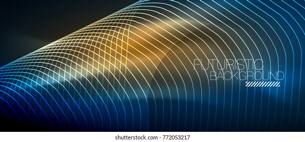 Hi-tech futuristic techno background, neon shapes and dots. Technology connection, big data, dotted structure, blue and orange colors
