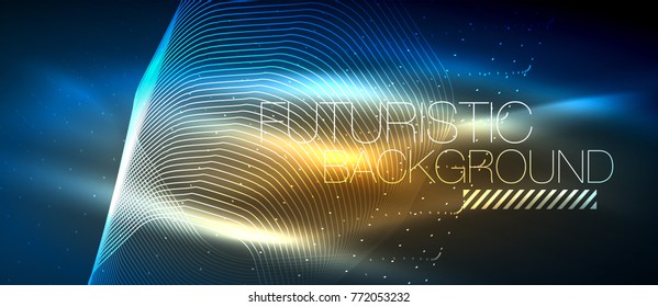 Hi-tech futuristic techno background, neon shapes and dots. Technology connection, big data, dotted structure, blue and orange colors