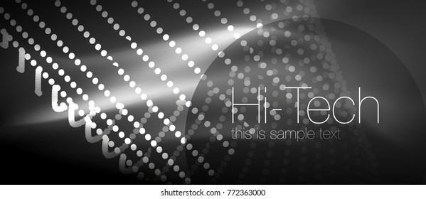 Hi-tech futuristic techno background, neon shapes and dots. Technology connection, big data, dotted structure