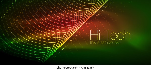 Hi-tech futuristic techno background, neon shapes and dots. Technology connection, big data, dotted structure