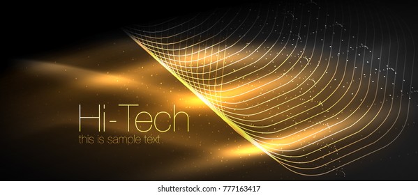 Hi-tech futuristic techno background, neon shapes and dots. Technology connection, big data, dotted structure