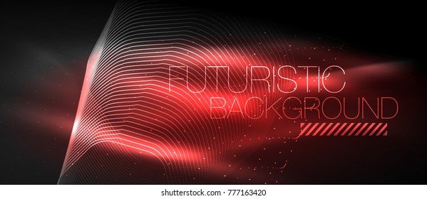 Fondo tecnológico futurista de alta tecnología, formas de neón y puntos. Conexión tecnológica, big data, estructura de puntos, color rojo