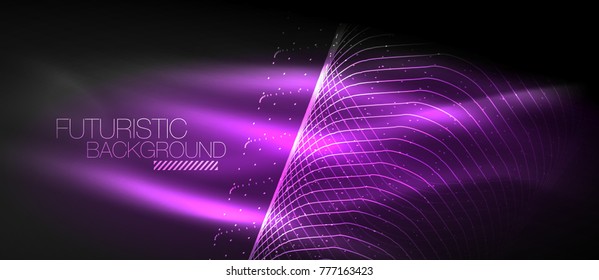 Hi-tech futuristic techno background, neon shapes and dots. Technology connection, big data, dotted structure, purple color