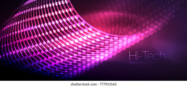 Hi-tech futuristic techno background, neon shapes and dots. Technology connection, big data, dotted structure, pink and purple colors