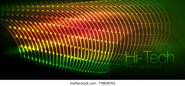 Fondo tecnológico futurista de alta tecnología, formas de neón y puntos. Conexión tecnológica, big data, estructura de puntos