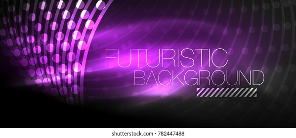 Hi-tech futuristic techno background, neon shapes and dots. Technology connection, big data, dotted structure, purple color