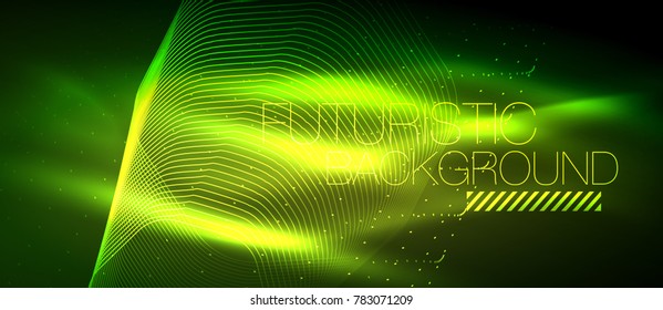 Hi-tech futuristic techno background, neon shapes and dots. Technology connection, big data, dotted structure, green color
