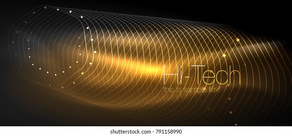 Fondo tecnológico futurista de alta tecnología, formas de neón y puntos. Conexión tecnológica, big data, estructura de puntos