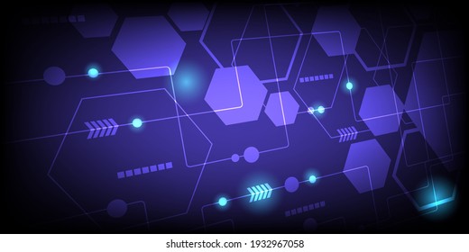 Hi-Tech Glow Neon.Blue Background.Holygram,square,Line and Arrow element. Global network system,Internet, Security Cyber,Business,Technology Concept