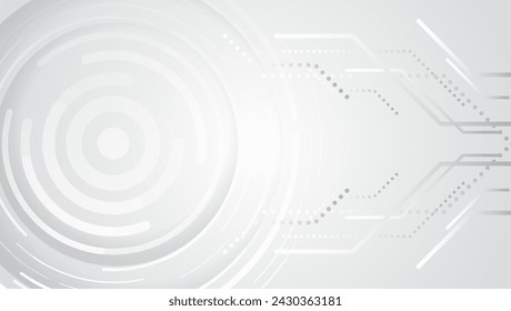 High-Tech grauer Hintergrund mit verschiedenen Technologieelementen, Vektorgrafik von Kreisen und Linien mit Schatten. Abstrakte futuristische Kommunikation.