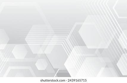 Fondo gris de alta tecnología con varios elementos de tecnología. Ilustración de hexágonos y líneas. Comunicación futurista abstracta. 