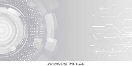 Fondo gris de alta tecnología con varios Elementos de tecnología. Ilustración vectorial de la placa de circuito y los círculos. Abstractas comunicación futurista.