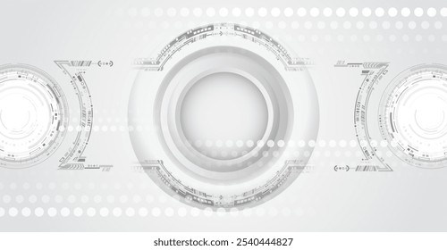 Hi-tech grey background with various technology elements. vector illustration of circles and lines with shadows. Abstract futuristic communication.