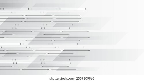 Hi-tech grey background with various technology elements. Vector illustration of circuit board and squares. Abstract futuristic communication.