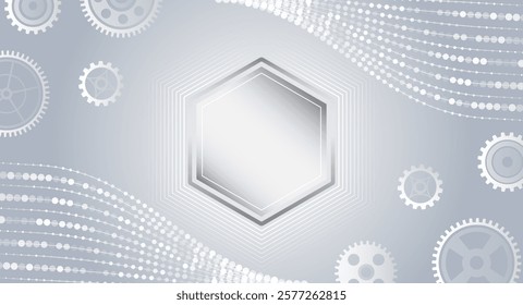 Hi-tech grey background with various technology elements. Vector illustration of hexagons, lines and arrows. Abstract futuristic communication.
