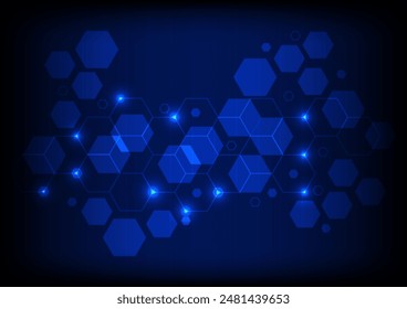 Hi-tech with hexagonal line, and rectangular shapes on a blue and abstract background.  Futuristic communication and connection concept. cyberspace, and digital innovation


