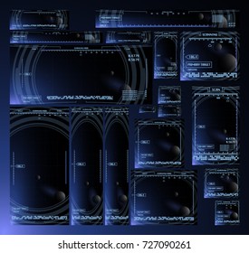 Hi-tech interfaces in many different sizes and proportions. Good use for banners. All vector. Hidden layer with banners sizes.