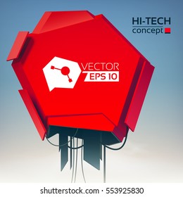 Hi-tech light concept with red metal construction in futuristic style on light background vector illustration