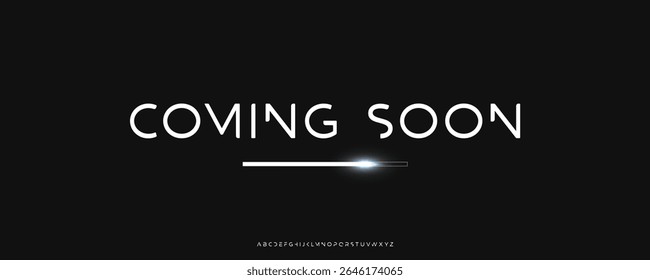 Hi-Tech Minimalistic Banner with Coming Soon Typography on Black Background. Announcement poster with futuristic Font for Movie Teaser, Conference, Forum, Tech Fest. Vector Illustration.