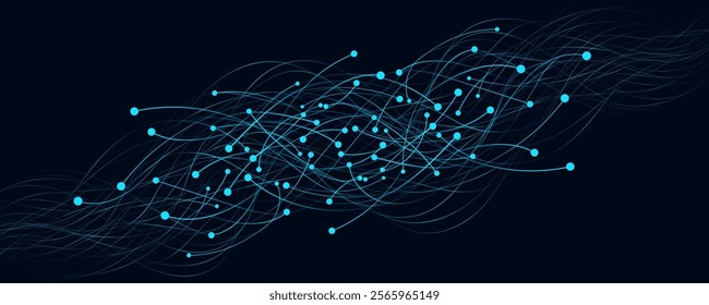 Hi-tech neural connectors analyze big data in neural network. Connected blue lines into cyberspace. Science background. Vector illustration. EPS 10