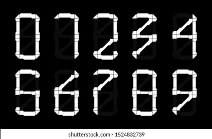 Hi-tech numbers from 0 to 9 in HUD style. Digits set. Futuristic calculator numbers. Suitable in any area, it will look very stylish on a T-shirt or other clothes, APP, game. Vector digits set. 