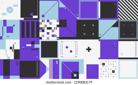 Hi-tech pattern with future-looking trendy vector graphics artwork built with abstract futuristic technology elements and random infographic geometric shapes. 