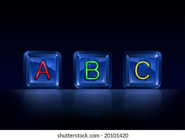 Hi-tech plastic alphabet blocks on black background