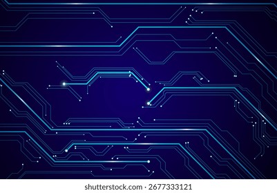Hi-Tech Printed Circuit Board Design in Blue Light Background