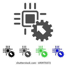 Hitech Processor And Gear Integration flat vector pictograph. Colored hitech processor and gear integration, gray, black, blue, green icon versions. Flat icon style for graphic design.