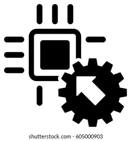 Hitech Processor And Gear Integration vector icon. Flat black symbol. Pictogram is isolated on a white background. Designed for web and software interfaces.