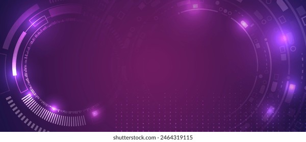 Hi-tech purple background with various technology elements. Abstract futuristic communication. High computer technology design. Modern science vector presentation.