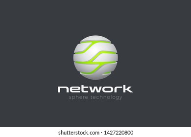 Hi-tech Sci-fi Technology Sphere Circle Logo abstract design vector template. Global Network Telecommunication Logotype concept 3D icon.