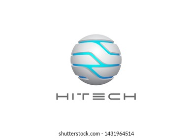 Hi-tech Sci-fi Technology Sphere Circle Logo abstract design vector template. Global Network Telecommunication Logotype concept 3D icon.