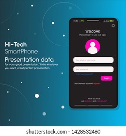 Hi-Tech smartphone application login form design template.