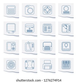 Hi-tech and technology equipment icons  on a piece of paper - vector icon set 