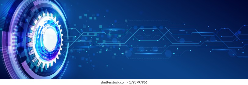Hightech-Vektorgrafik mit verschiedenen Technologieelementen. Wide Cyber Security Internet und Netzwerk Konzept. Abstraktes globales Science-Fiction-Konzept.  Digitale Internetkommunikation auf blauem Hintergrund