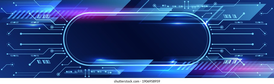 Hi-tech vector illustration with various technology elements. Wide Cyber security internet and networking concept. Abstract global sci fi concept. Digital internet communication on blue background
