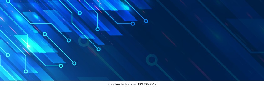Hi-tech vector illustration with various technology elements. Wide Cyber security internet and networking concept. Abstract global sci fi concept. Digital internet communication on blue background