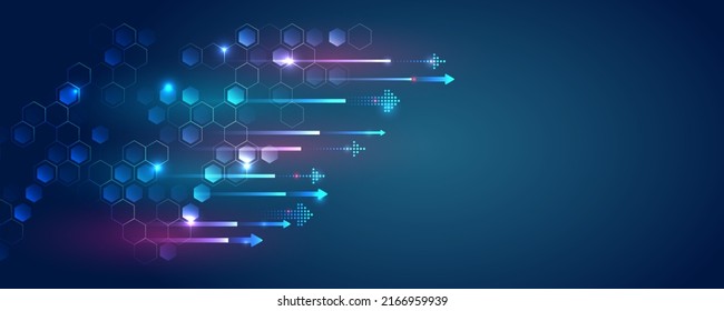 Ilustración vectorial de alta tecnología con varios elementos tecnológicos. Resumen del concepto global de ciencia ficción. Comunicación digital en Internet sobre fondo azul. El concepto de Internet y de redes de ciberseguridad. 