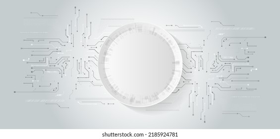 Hi-tech vector illustration with various technology elements. Abstract global sci fi concept. Digital internet communication on grey background. Wide Cyber security internet and networking concept. 