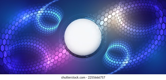 Hi-tech vector illustration with various technology elements. Abstract global sci-fi concept. Digital internet communication on blue background. Wide Cyber security internet and networking concept.