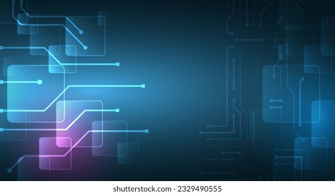 Hi-tech vector illustration with various technology elements. Abstract global sci-fi concept. Digital internet communication on blue background. Wide Cyber security internet and networking concept.