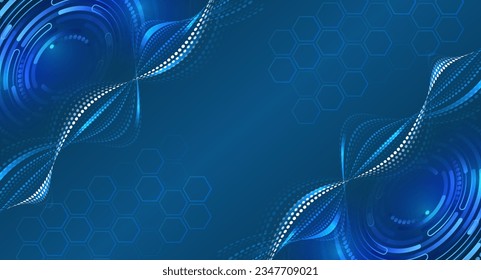 Hi-tech vector illustration with various technology elements. Abstract global sci fi concept. Digital internet communication on blue background. Wide Cyber security internet and networking concept. 