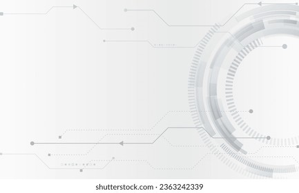 Hi-tech vector illustration with various technology elements. Abstract global sci fi concept. Digital internet communication on grey background. Wide Cyber security internet and networking concept.