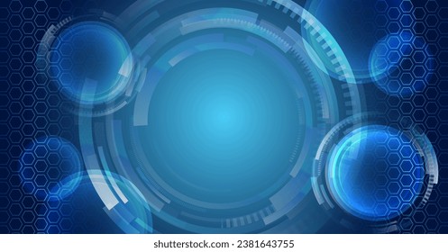 Hi-tech vector illustration with various technology elements. Abstract global sci fi concept. Digital internet communication on a blue background. Wide Cyber security internet and networking concept. 
